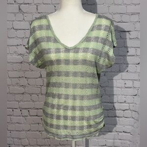 Charlotte Russe Light Green and Gray Striped Tee